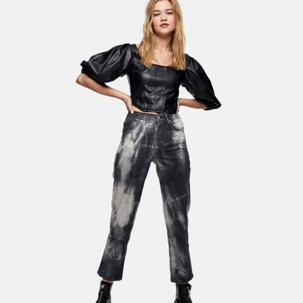 Topshop High Waisted Cropped Ankle Straight Leg Acid Wash Jeans Sz.4 NWT!